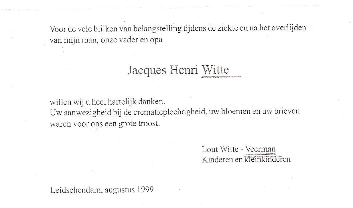  - rouwkaart - Jacques Henri Witte (deel 2)